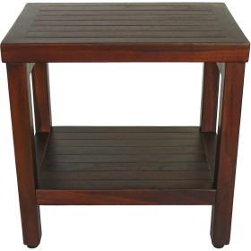 Compact Rectangular Teak Shower Or Outdoor Bench With Shelf In Brown Finish