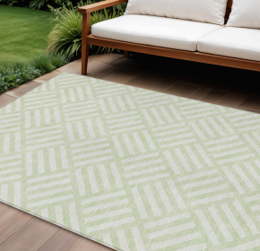 10' X 14' Mint Green And Ivory Geometric Washable Indoor Outdoor Area Rug