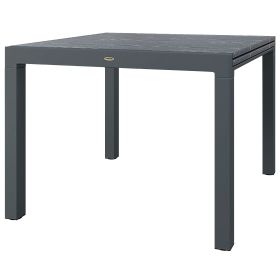 Outsunny Patio Table for 6-8 People Dark Gray Aluminum Frame Rectangle Garden Table with Wood Effect Steel Top for Backyard