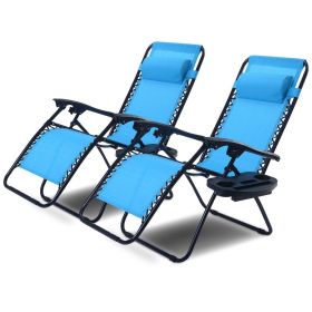 Set of 2 Folding Outdoor Zero Gravity Lounge Chair Recliner (Color: Blue)