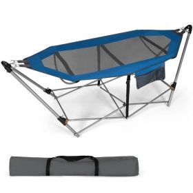 Portable Camping Foldable Hammock with Stand and Carry Case (Color: Blue)