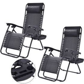 Set of 2 Folding Outdoor Zero Gravity Lounge Chair Recliner (Color: Black)