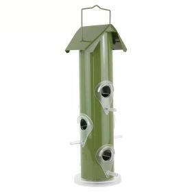 Outdoor Patio Garden 6-Perch Metal Tube Bird Feeder (Color: Olive Green)
