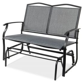 2 Seat Mesh Patio Loveseat Swing Glider Rocker with Armrests (Color: Grey)