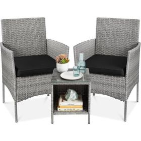 3-Piece PE Wicker Outdoor Dining Patio Furniture Set (Color: Grey, Option: Black Cushions)