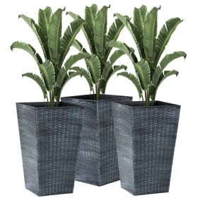 Set of 3 - Faux Rattan Plastic Tall Large Flower Pots (Color: Grey)