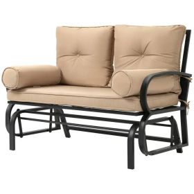 Outdoor Garden Patio Rocking Glider Chair Loveseat (Color: Tan Khaki Cushions)
