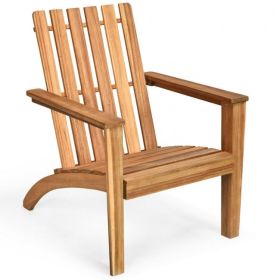 Indoor/Outdoor Acacia Wood Adirondack Lounge Armchair (Color: Natural)