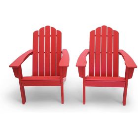 All Weather Recycled Poly Plastic Outdoor Patio Adirondack Chairs - Set of 2 (Color: Red)