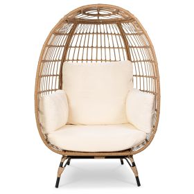 Oversized Patio Lounger Indoor/Outdoor Wicker Egg Chair (Color: Off White)