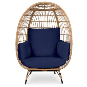 Oversized Patio Lounger Indoor/Outdoor Wicker Egg Chair (Color: Dark Blue)