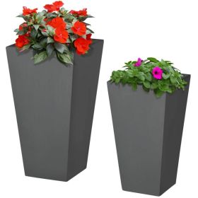 Set of 2 Modern Lightweight Outdoor Patio Flower Pot Tall Planter Box (Color: Grey)