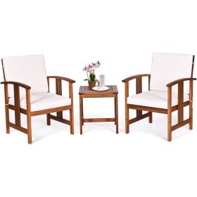3-Piece Solid Wood Outdoor Patio Furniture Chairs Table Set (Option: White Cushions)