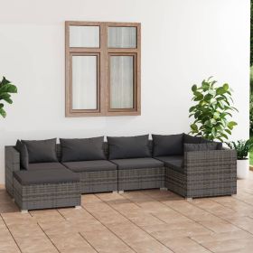 6 Piece Patio Lounge Set with Cushions Poly Rattan Gray (Color: Grey)
